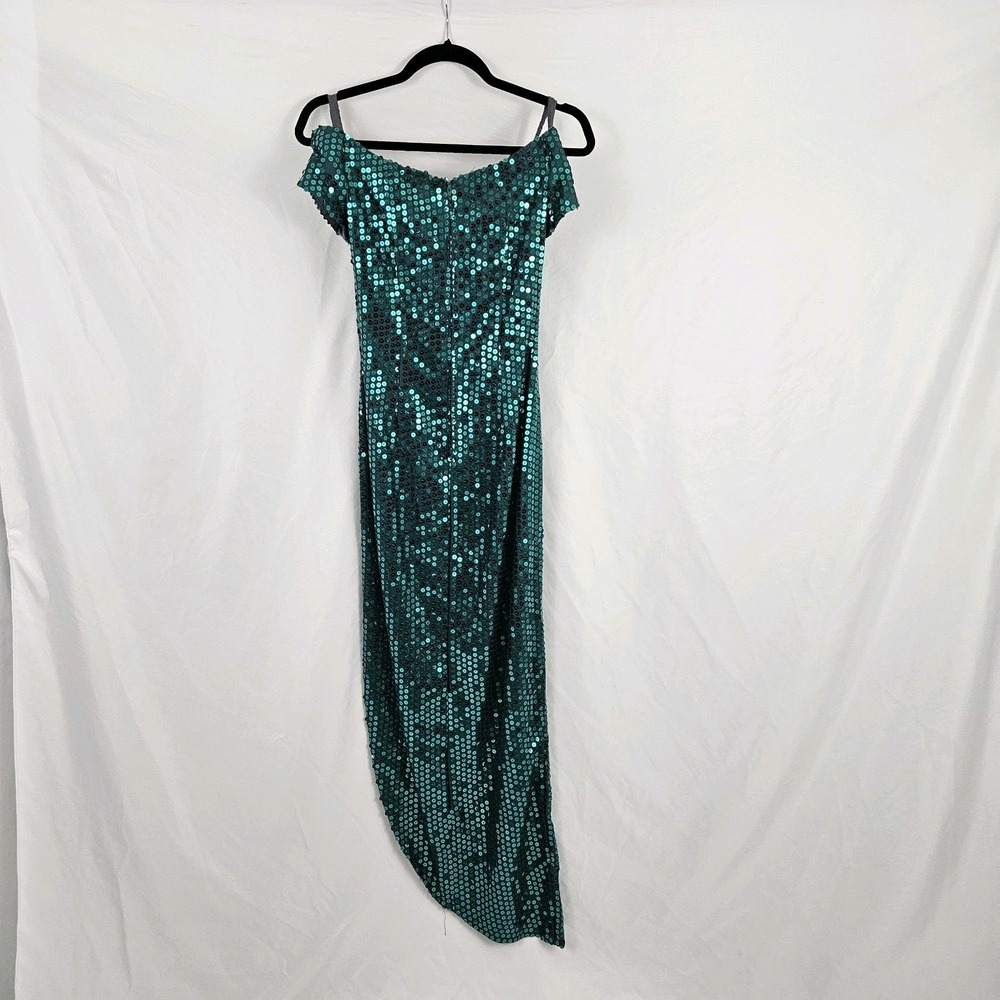 Oleg Cassini Evening Gown Emerald Green Sequin Size 5/6 Prom Dress Off Shoulder - Picture 8 of 12